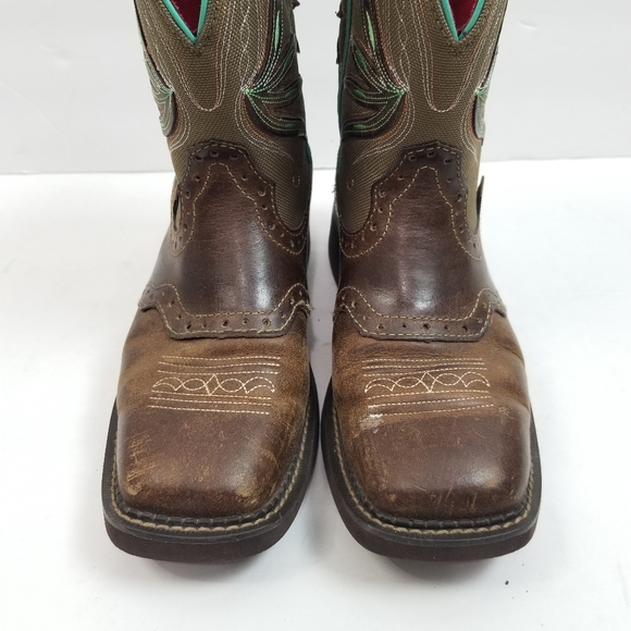 Justin Boots Brown and Aqua Cowgirl Boots - Picture 4 of 7